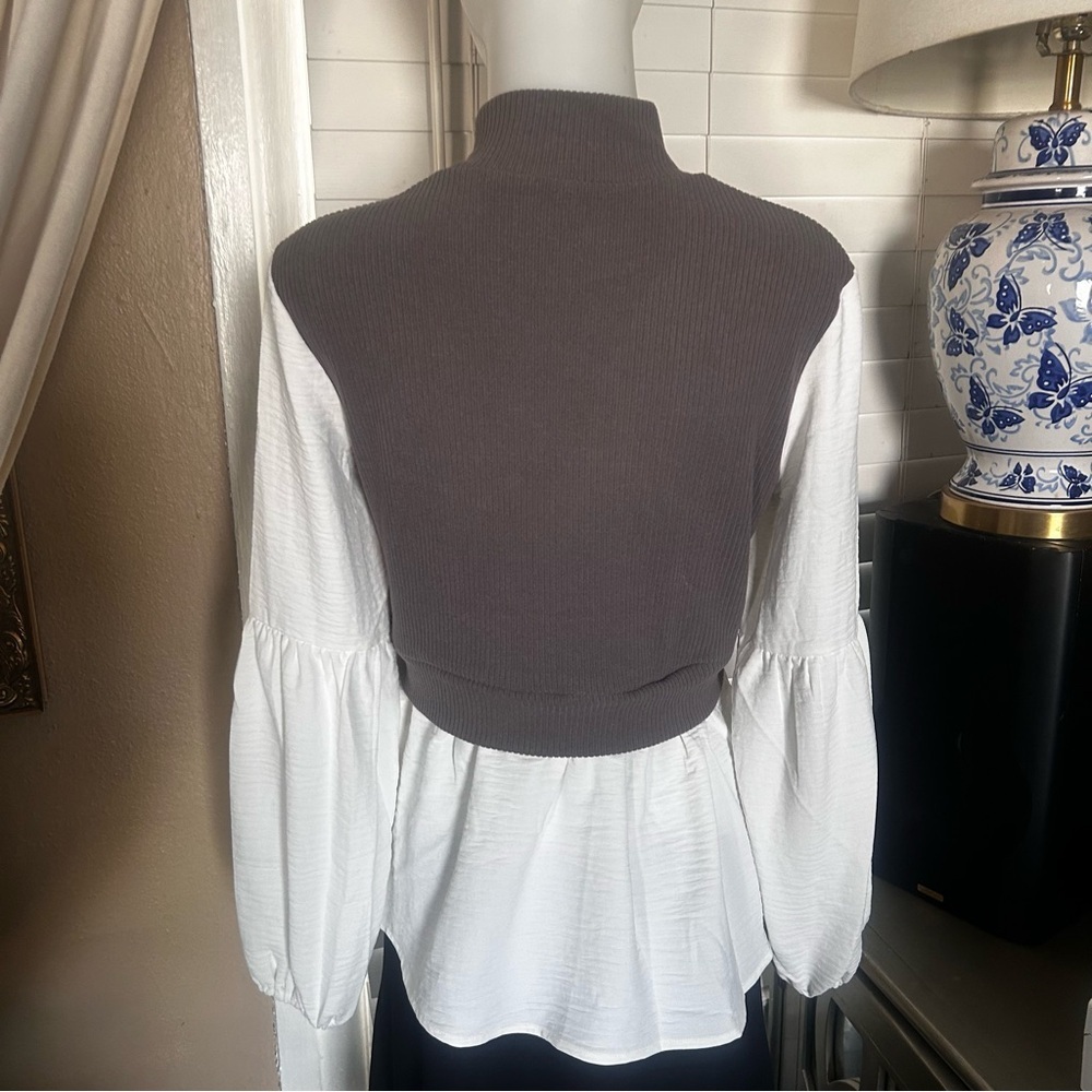 Patrizia Luca Milano Top lagenlook long bell sleeves Grey white size medium - Picture 8 of 15